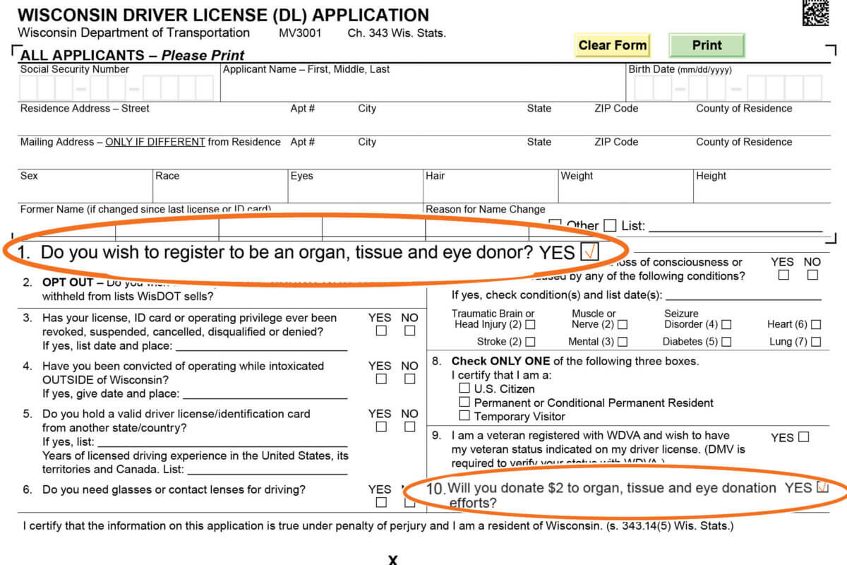Sample Wisconcin driver's license application form